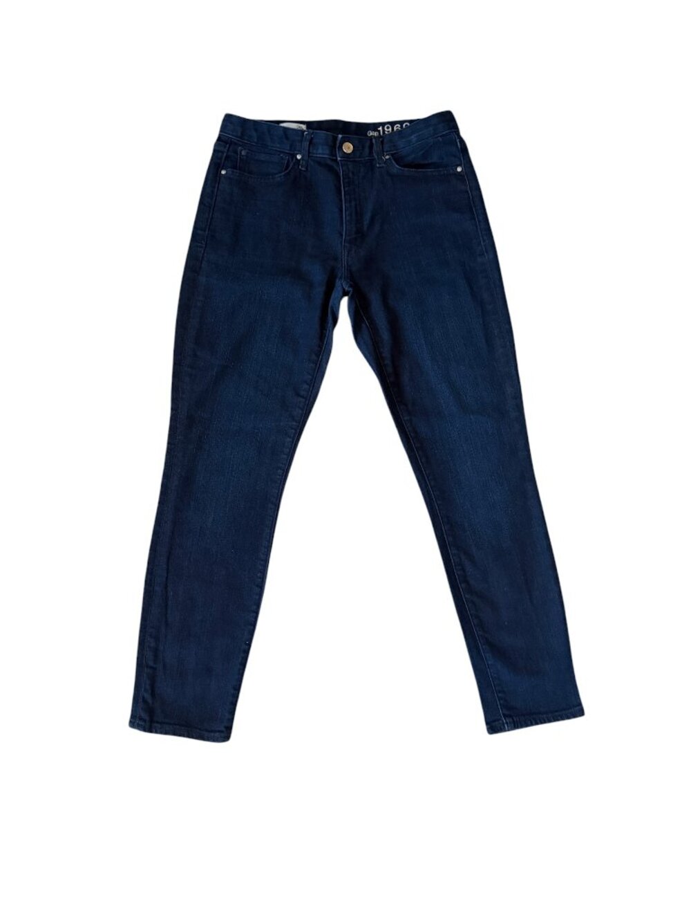 Gap women's high rise skinny dark wash blue denim jeans stretchy size 28P